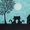 Cat Card, Moon Love Card, Black Cats Wedding Anniversary Card, Tree Silhouette