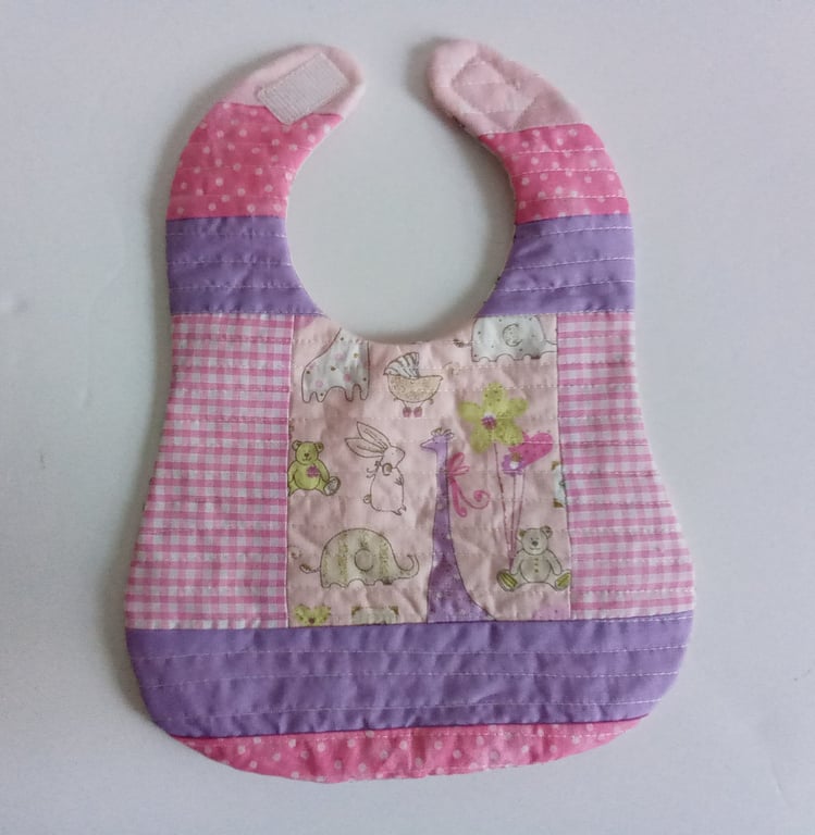 Baby bib, New baby, patchwork, quilted bib, reversible bib, gift for baby girl