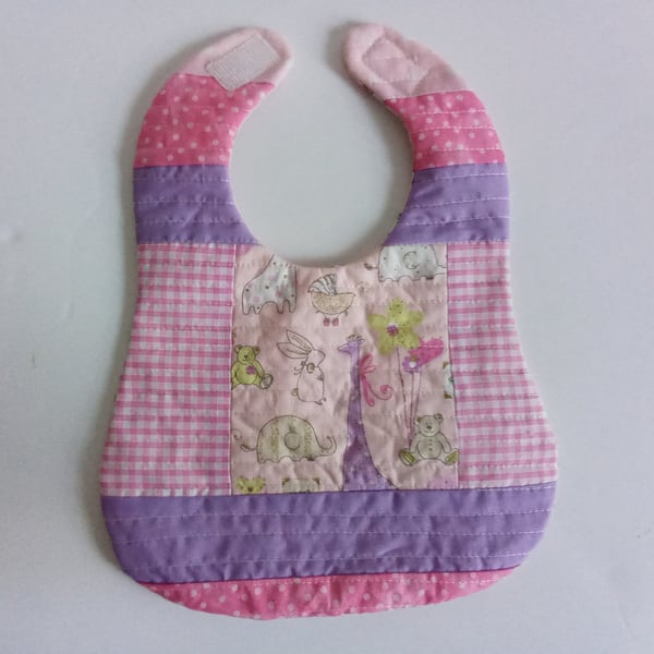 Baby bib, New baby, patchwork, quilted bib, reversible bib, gift for baby girl