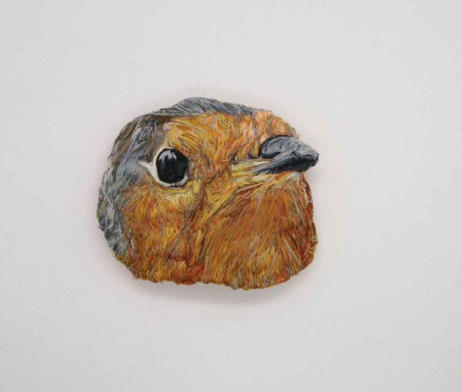 Hand Embroidered Robin Brooch
