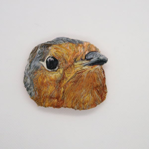 Hand Embroidered Robin Brooch