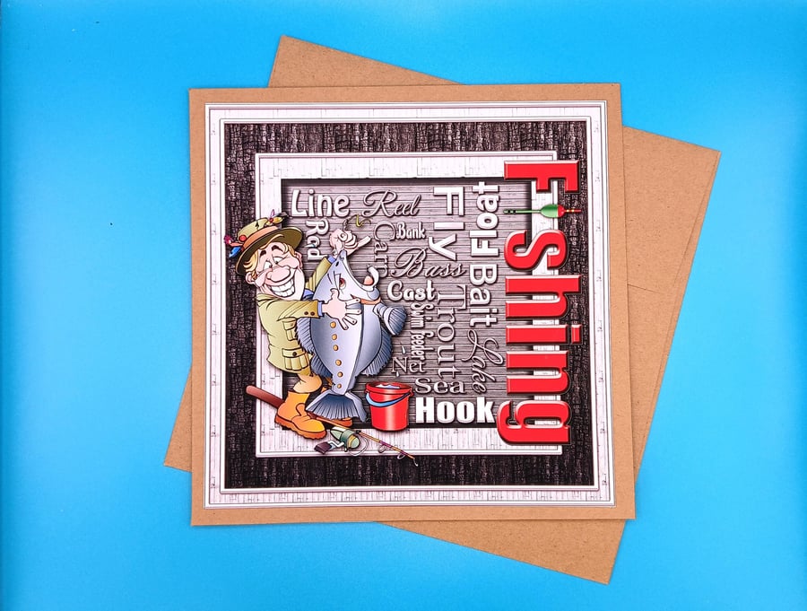 Fishing Birthday Card  Large, Decoupage  
