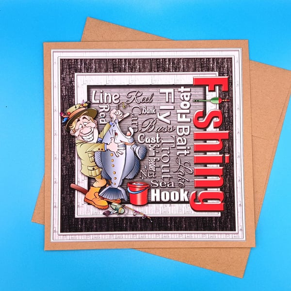 Fishing Birthday Card  Large, Decoupage  