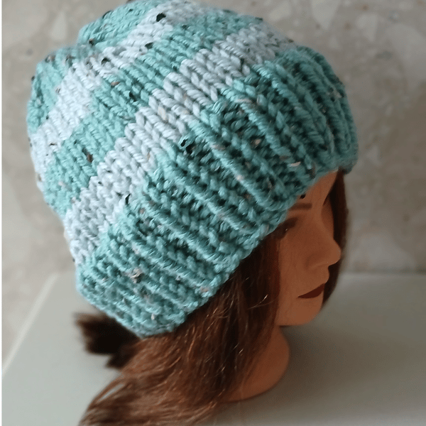 HAND KNIT Ladies Sage Duck Egg Hat
