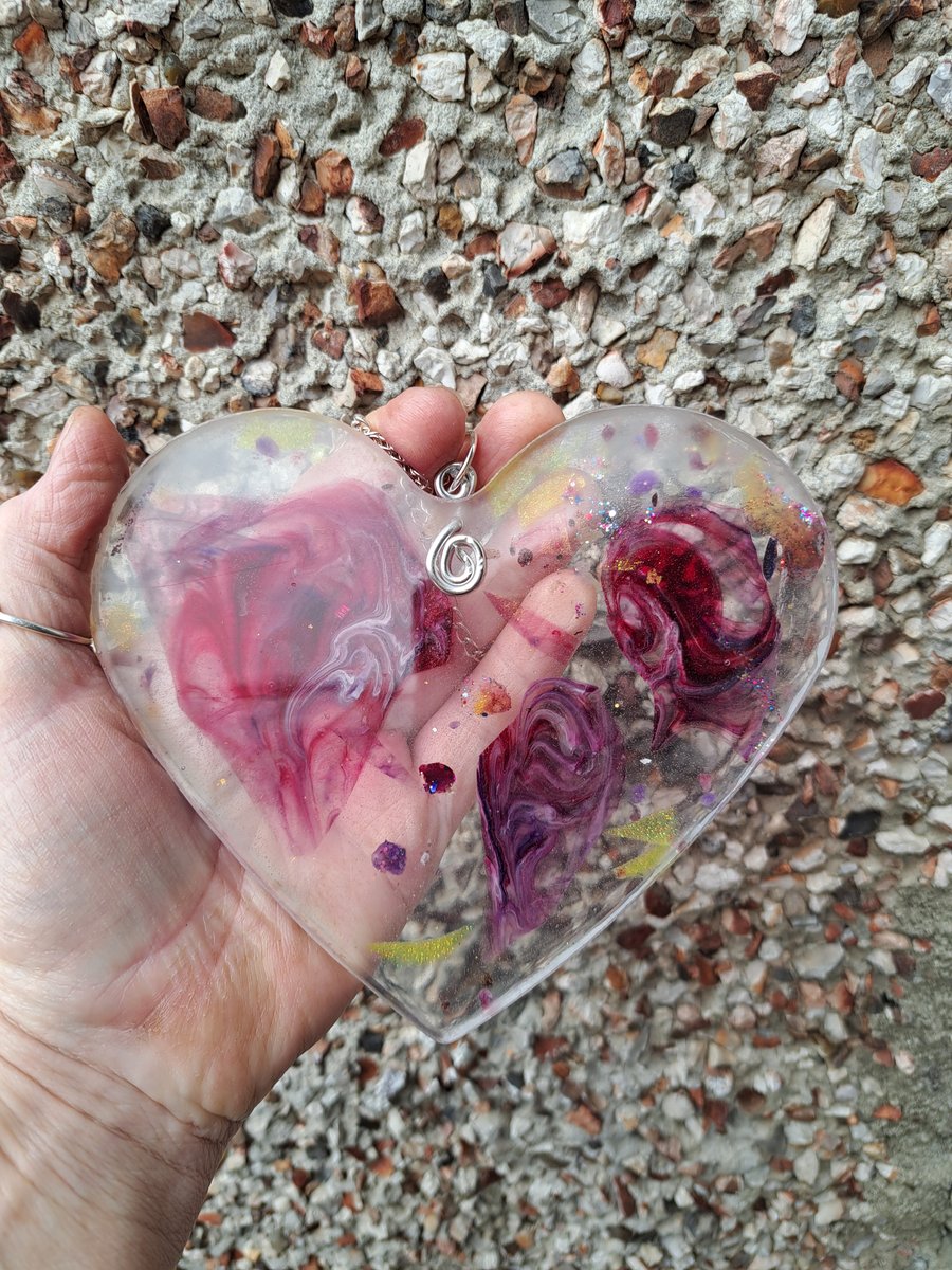 Unique hanging resin heart garden or window charm