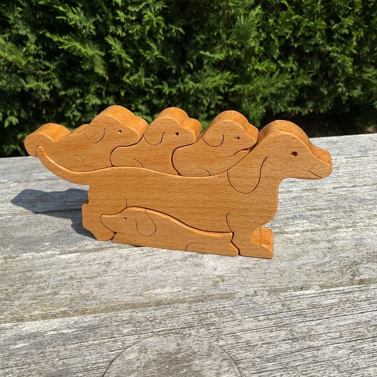 Set of 5 Beech Wood Interlocking Dogs Freestanding Sculpture 