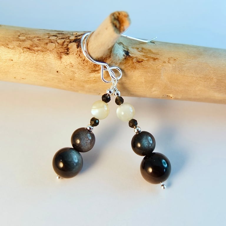 Obsidian, Moonstone And Silver Earrings - Anniversary, Birthday, Gifts For Her