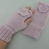  Fingerless Mitts  Pale Pink Alpaca and Acrylic Yarn