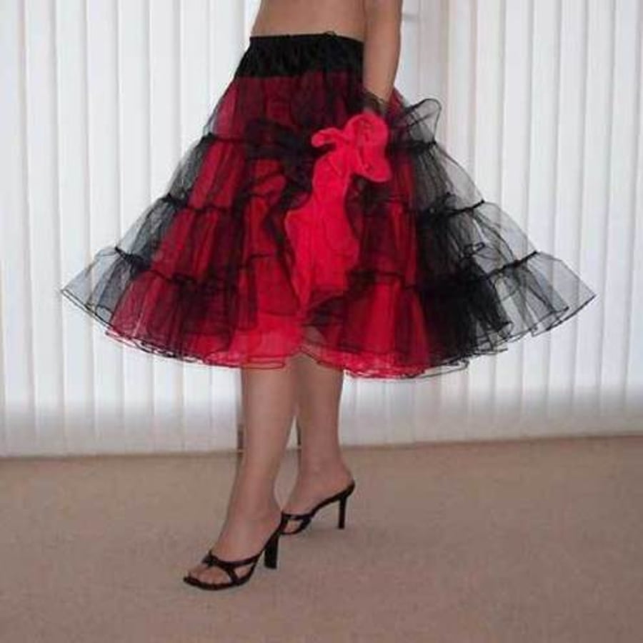 Black red  stiff net Rock 'N' Roll petticoat custom made 