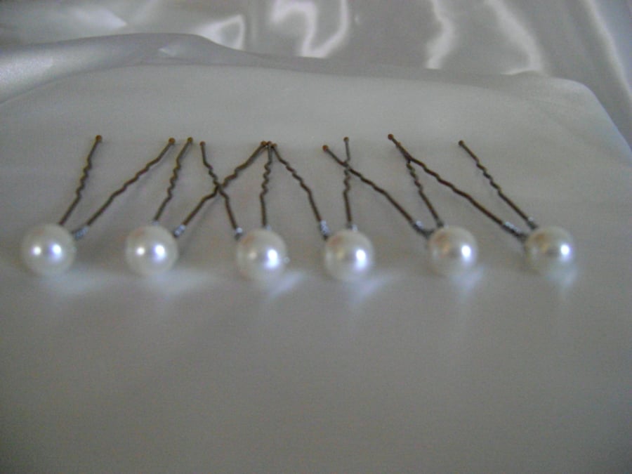 Six Swarovski Pearl Hairpins 