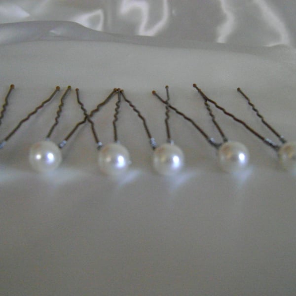 Six Swarovski Pearl Hairpins 
