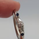 Hand-Forged Molten Sterling Silver Ring - Sapphire & Lab Diamond