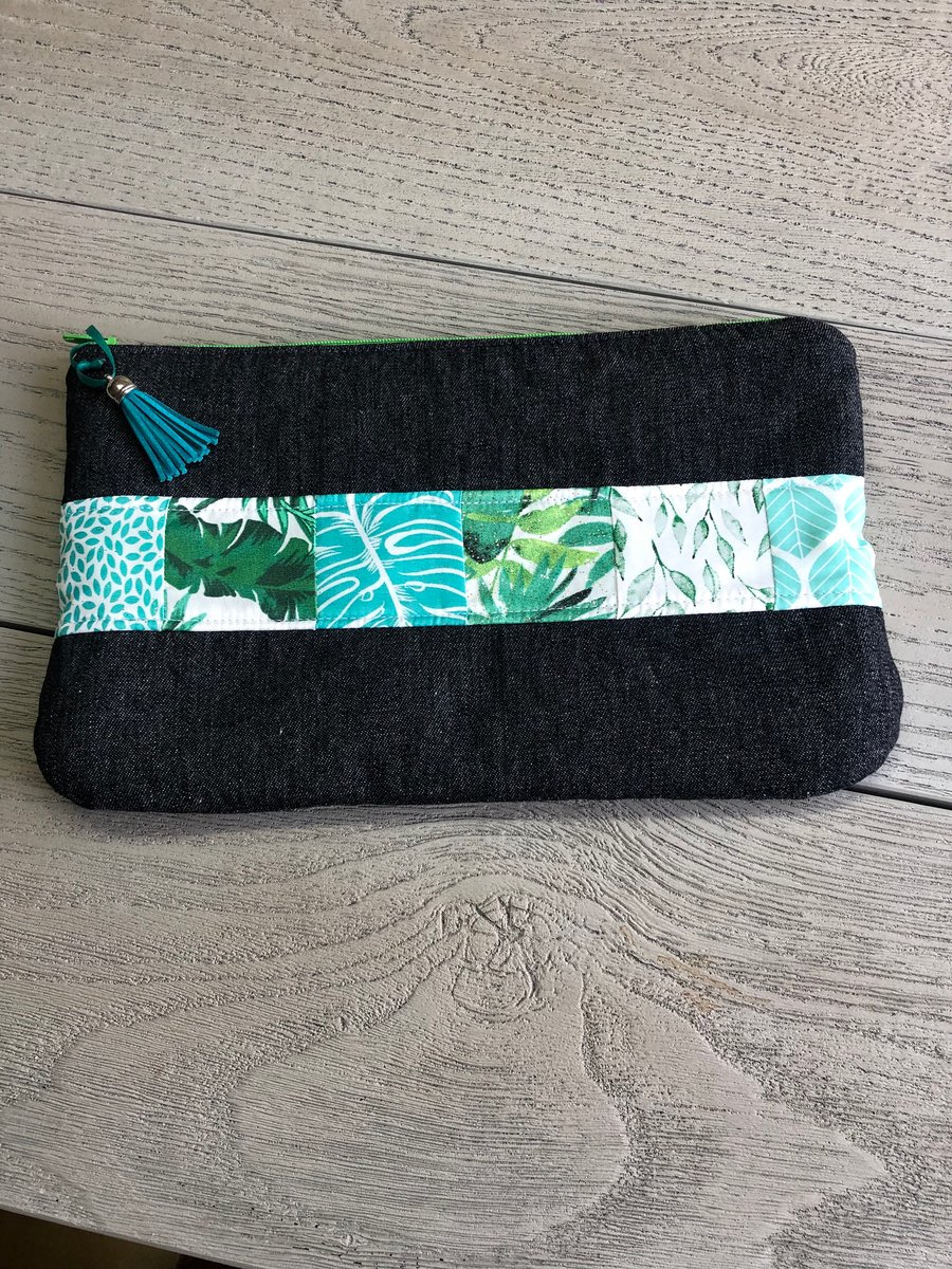 Denim & Patchwork Clutch Bag