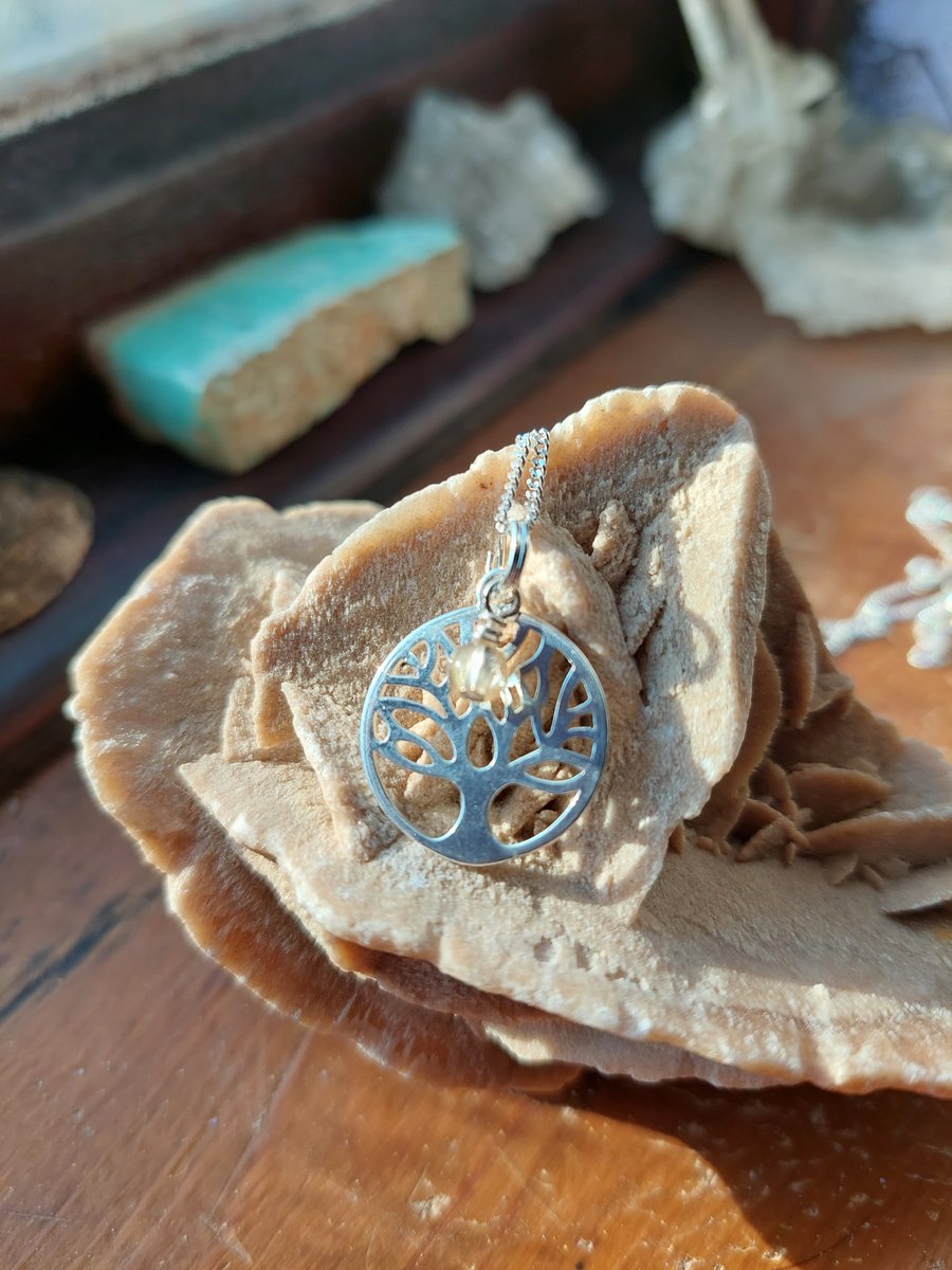 Sterling Silver and Citrine Tree of Life Necklace - November Birthstone