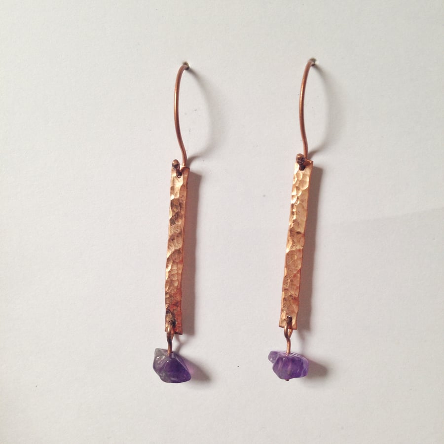 Earrings copper and amethyst 