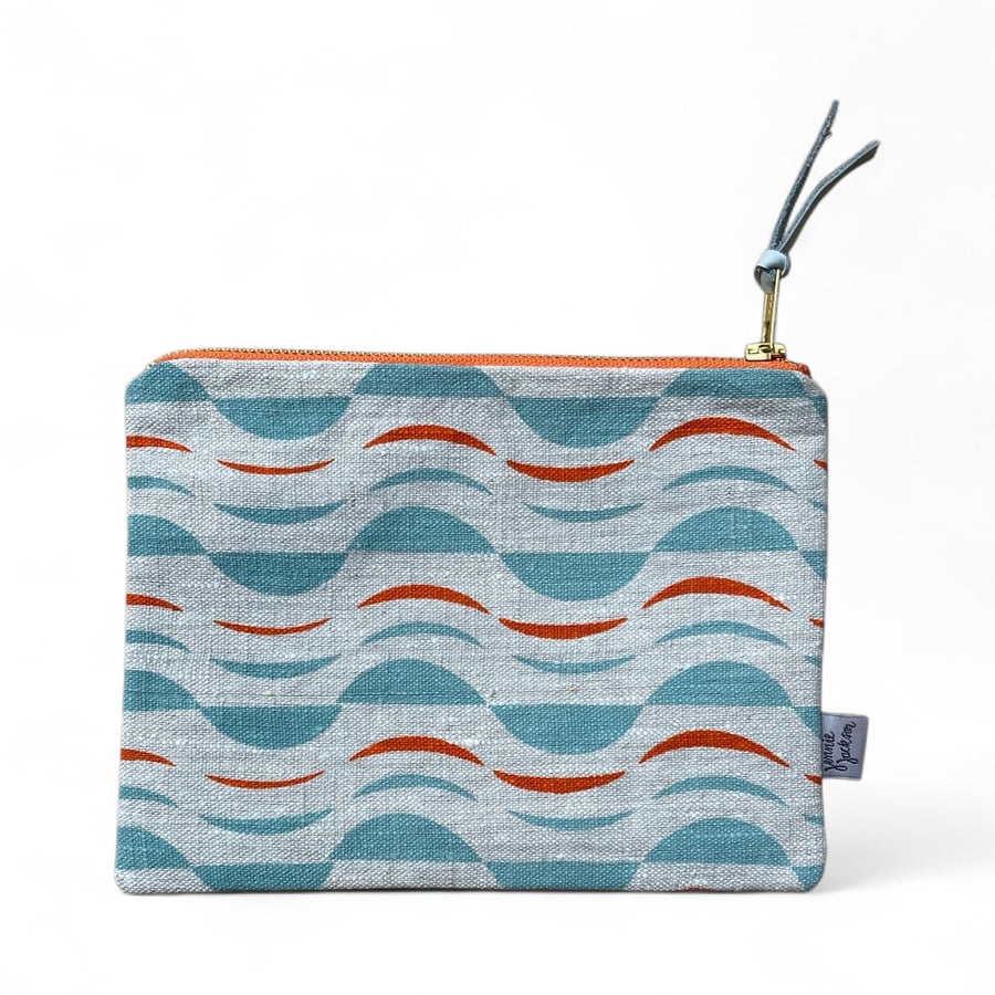 Hand printed zip pouch - Maronti blue