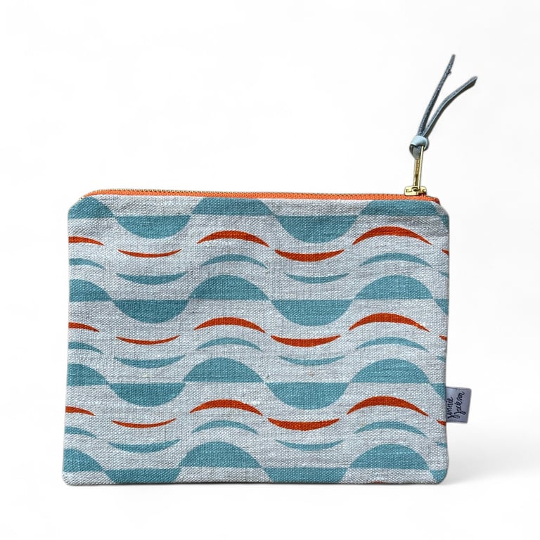 Hand printed zip pouch - Maronti blue