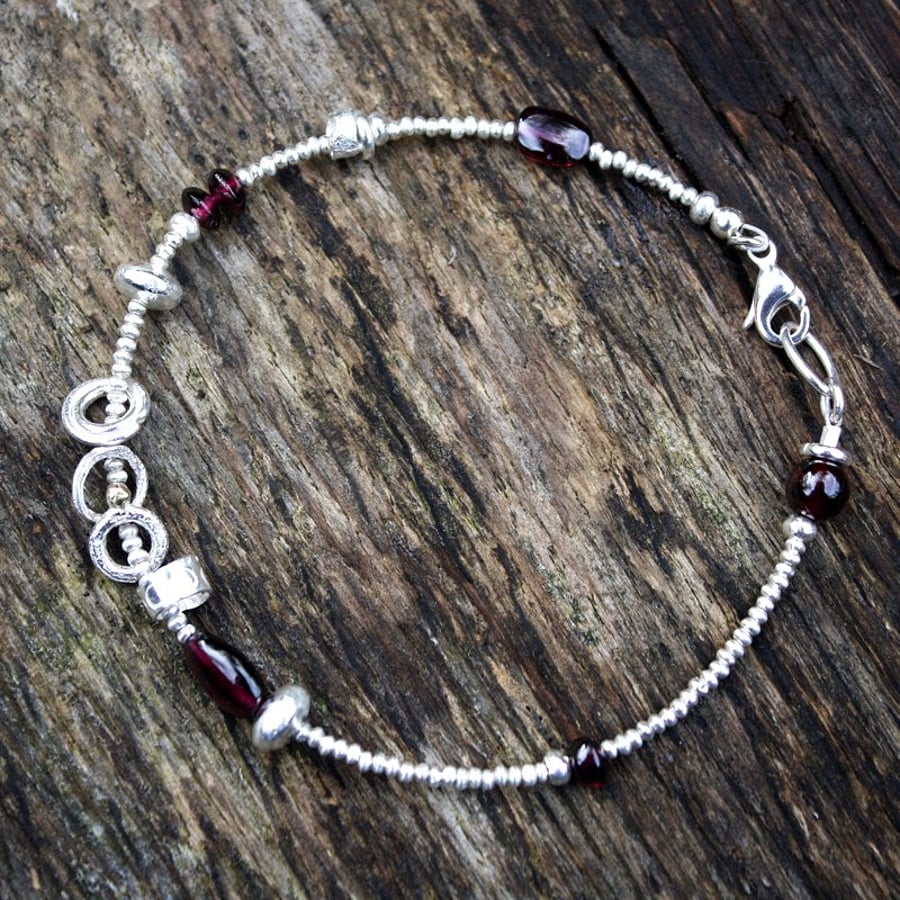 Sterling silver and garnet bracelet