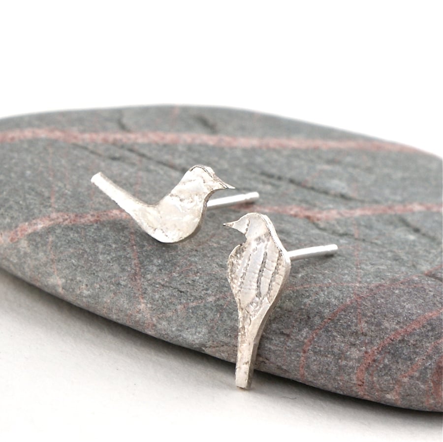 Tiny mis-matched bird stud earrings