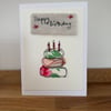 Birthday Card, hand made free motion birthday cake. 
