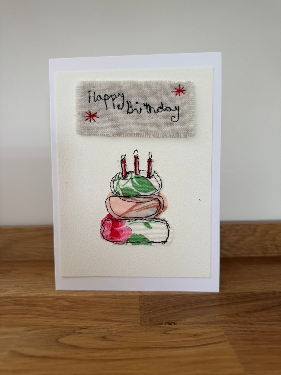 Birthday Card, hand made free motion birthday cake. 