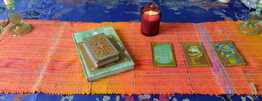 Handwoven Orange Rainbow Table Runner Altar Cloth 
