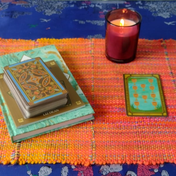 Handwoven Orange Rainbow Table Runner Altar Cloth 