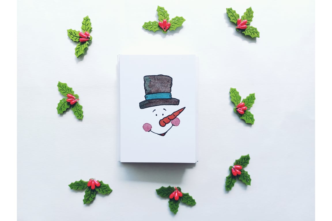 SNOWMAN CHRISTMAS Greetings Card pack, A7 Card, Blank Inside, Mini cards, xmas