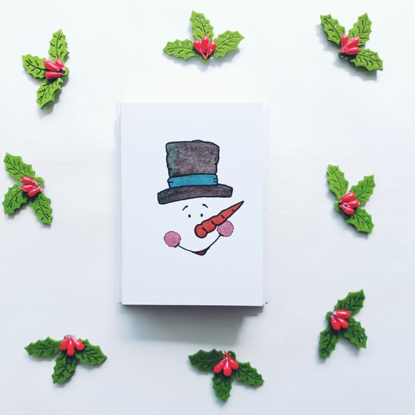 SNOWMAN CHRISTMAS Greetings Card pack, A7 Card, Blank Inside, Mini cards, xmas