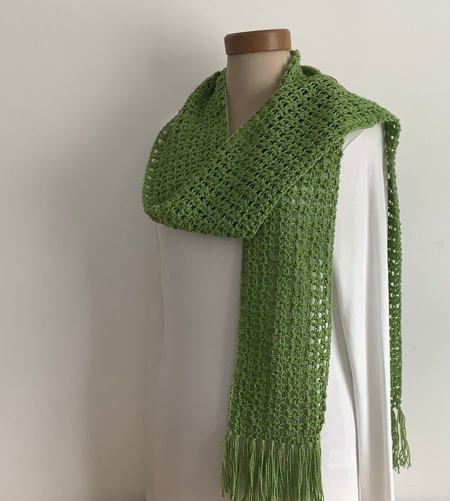 COTTON  and SILK scarf. 'Wayside' . Lightweight , all-seasons. Grass green.