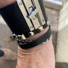 Leather twist lock clasp Cuff set, Italian black leather and stainless steel har