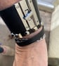 Leather twist lock clasp Cuff set, Italian black leather and stainless steel har