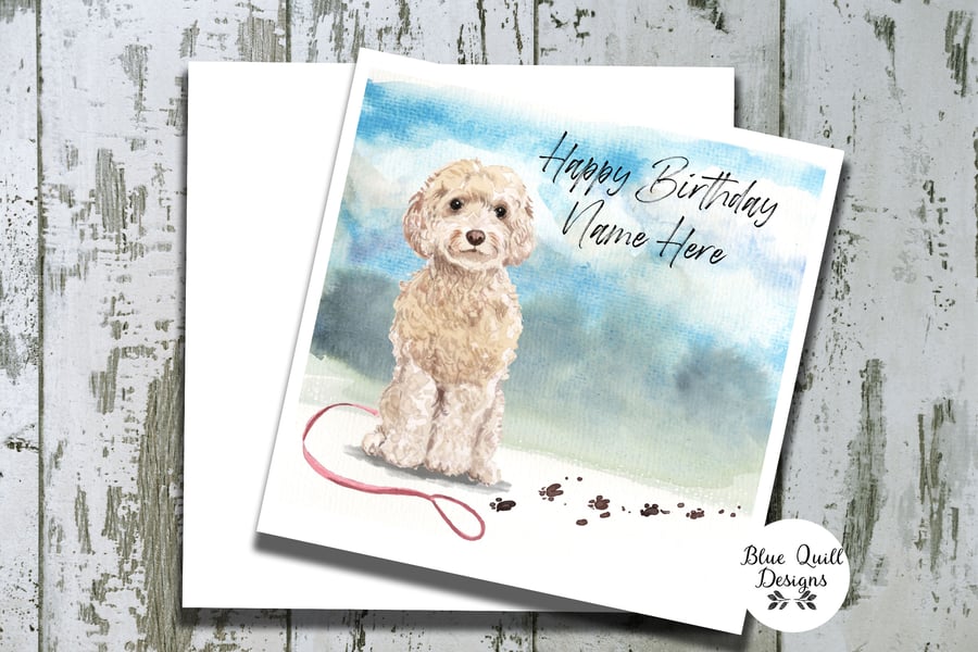 Golden Cockapoo Watercolour Print Personalised Birthday Card