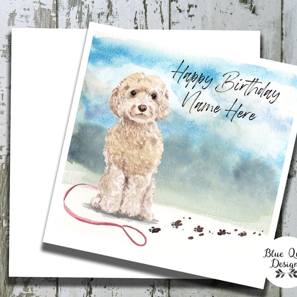 Golden Cockapoo Watercolour Print Personalised Birthday Card