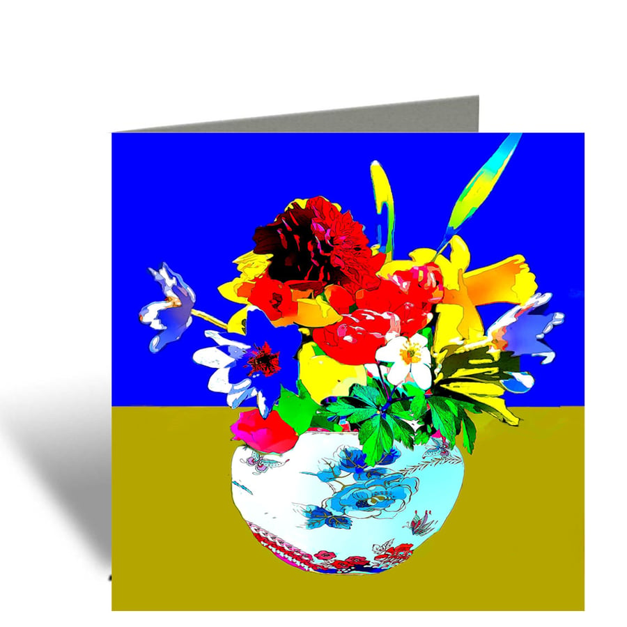 Vibrant Flowers in a Vase Birthday, Greeting Card