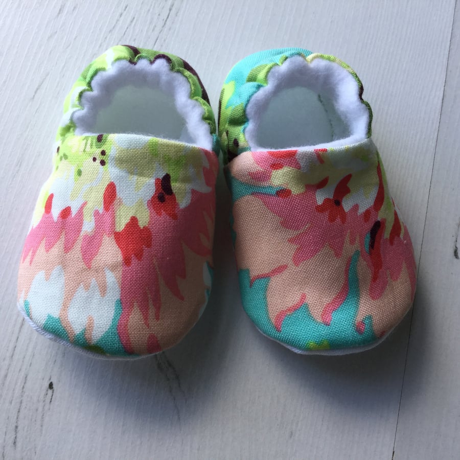 BELLAOSKI Handmade Jade Green FLOWERS Slipper Pram Shoes GIFT IDEA Size 0-3m