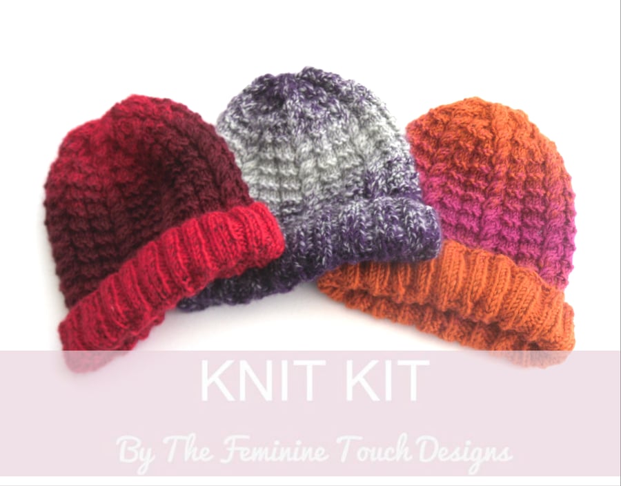 Cable hat knitting kit in Purple Only. Perfectly Imperfect