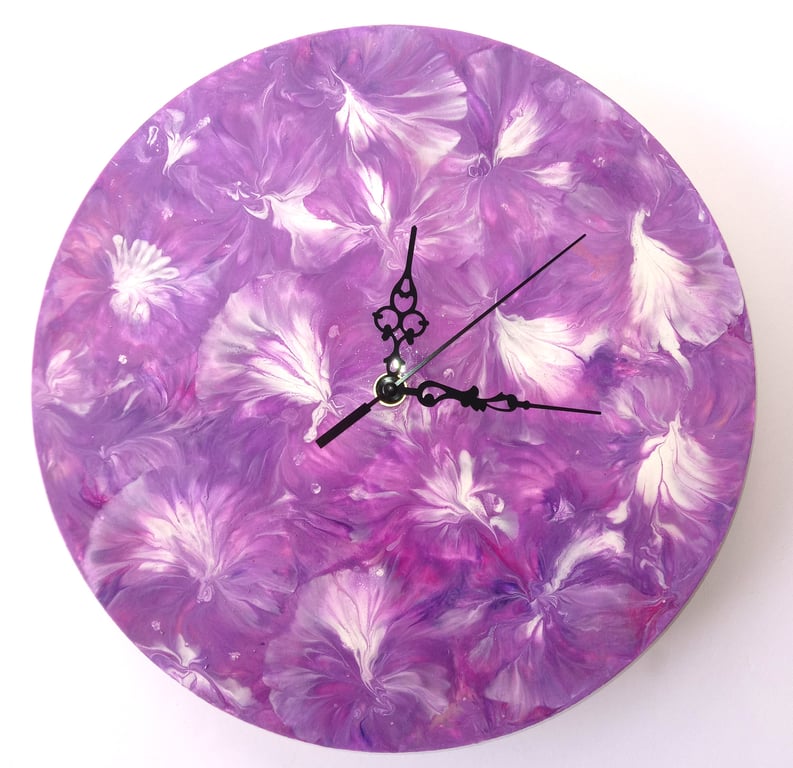 "Lavender Whispers" Unique Hand-painted Handcrafted Clock Abstract Wall Art 