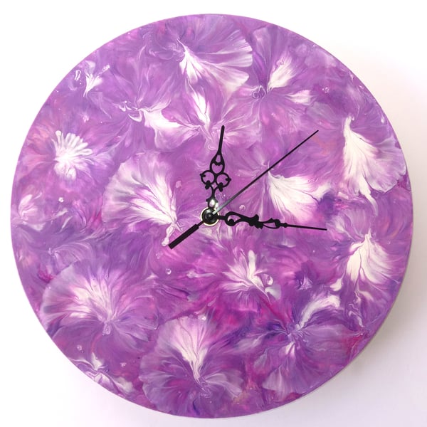 "Lavender Whispers" Unique Hand-painted Handcrafted Clock Abstract Wall Art 