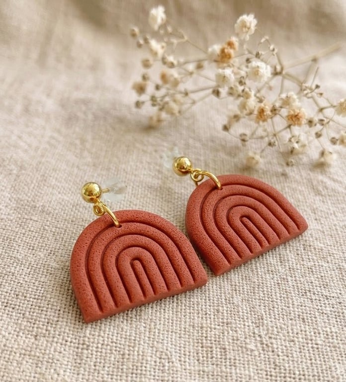 Handmade Terracotta Rainbow Earrings - Boho Clay Jewelry - Minimalist Earthy Gif