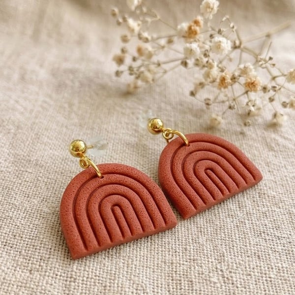 Handmade Terracotta Rainbow Earrings - Boho Clay Jewelry - Minimalist Earthy Gif