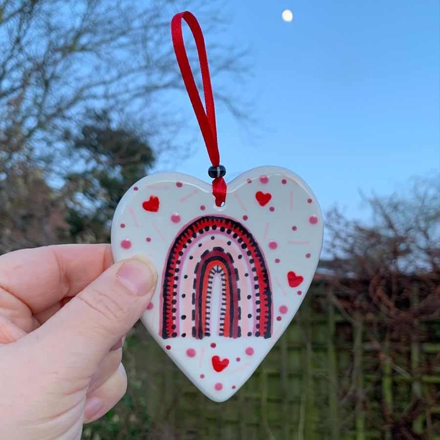 Ceramic Rainbow Heart Hanger