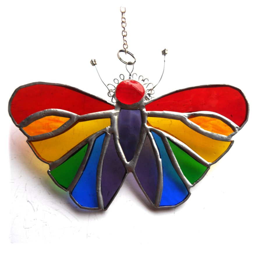 SOLD 241023 Butterfly Suncatcher Stained Glass Rainbow Handmade 