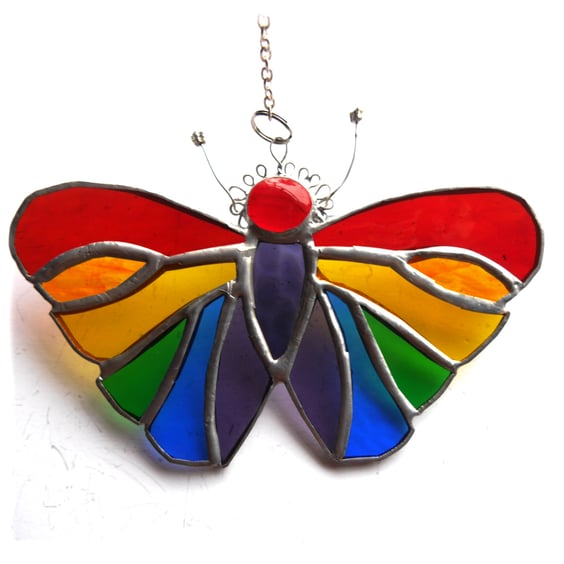 Butterfly Suncatcher Stained Glass Rainbow Handmade 