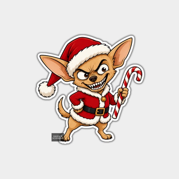 Unique Funny Christmas Sticker Xmas Decal - Cute Chihuahua Dog In Santa Hat