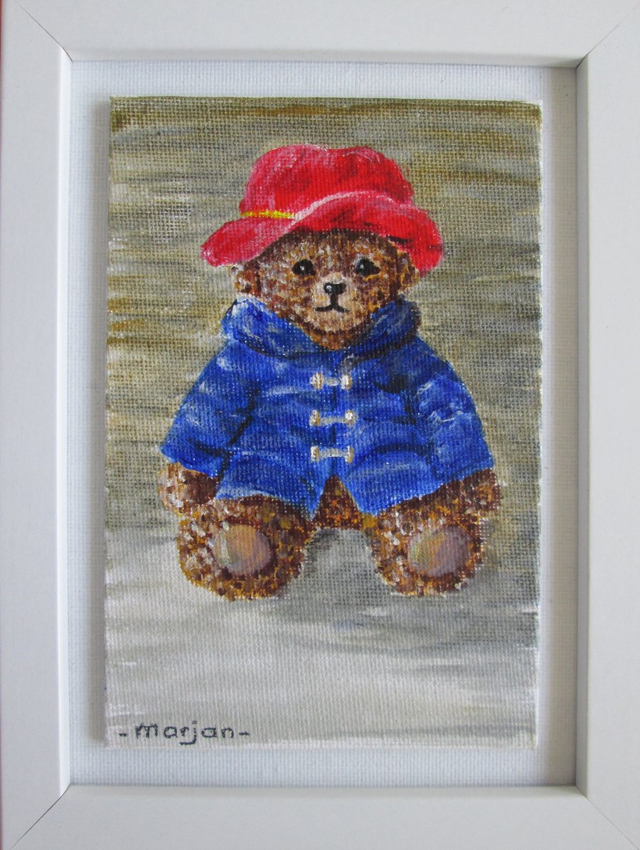 Happy Bear. Child room decoration. Framed Original painting
