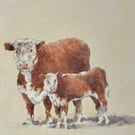Herefords . Original watercolour painting by former Royal Worcester Artist 