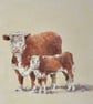 Herefords . Original watercolour painting by former Royal Worcester Artist 