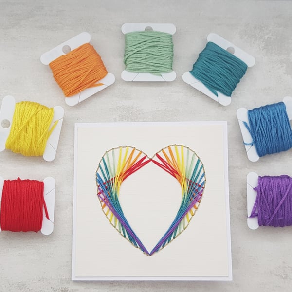 Rainbow Heart Hand Embroidered Card, Keepsake Wedding Card, Anniversary Card