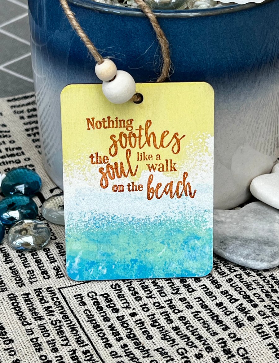 Wooden hanging decoration, seaside waves beach quote 